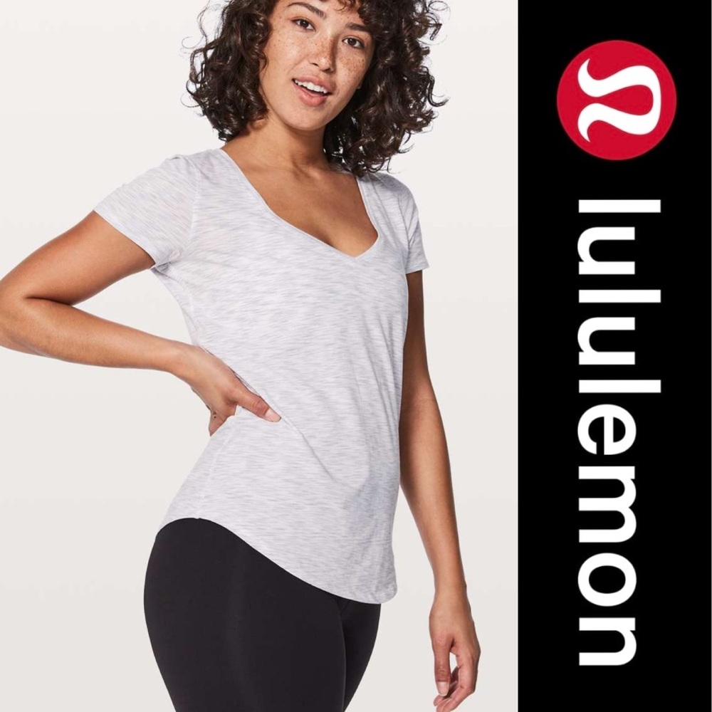 Lululemon Love Tee V-neck Space Dye Ice Grey Shirt 10 T-Shirt Pima Cotton Yoga
